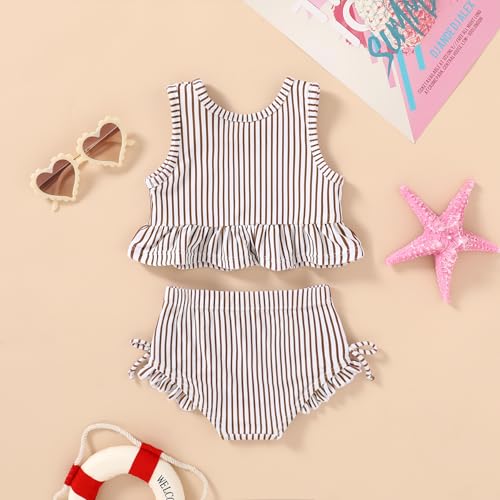 Image of HAPPYMA Baby Swimsuit Toddler Girl Bathing Suit Summer Stripe Bikini Set Beach Two Piece Swim Wear