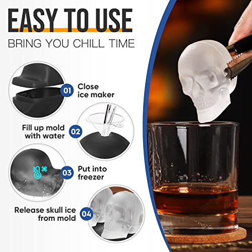 Havoer Extra Large 3D Skull Ice Cube Mold - Flexible Silicone Skull Ice Molds For Whiskey - Skull Ice Cube Tray With Funnel - Skull Silicone Mold For Baking, Chocolate, Candy And Resin (3 Pack + Tray) #TOP5