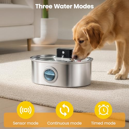 YORKING Stainless Steel Cat Water Fountain 4L/135oz, Automatic Pet Drinking Fountain with with Motion Sensor, Water Level Window, 3 Modes, Wireless Water Bowl for Cats and Dogs - Image 3