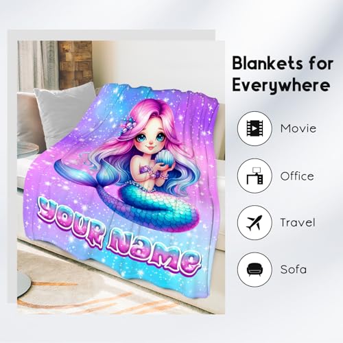 Mermaid Blanket Gifts Customized Blankets for Girls - Soft Cozy Fleece Throws for Couch, Bed 4 Sizes