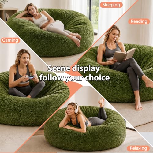 Image of Memory Foam Bean Bag Chair for Adults, 6FT Green Shining