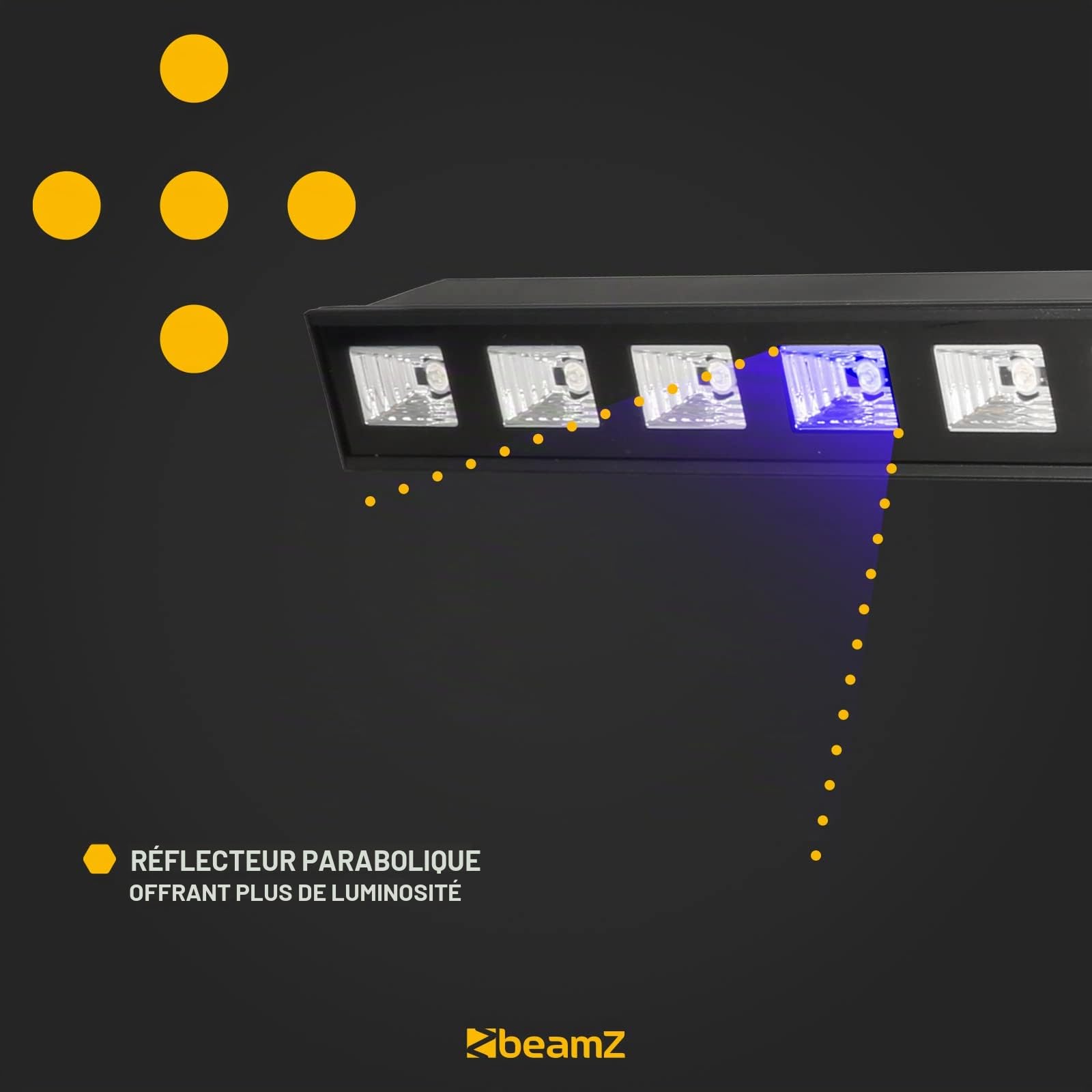 BeamZ Barre LED UV BUV63-6 LED UV, Puissance 3 Watts chacune, Consommation 20W, Très Légère, Facile à Transporter, Idéale pour les Soirées à Thème
