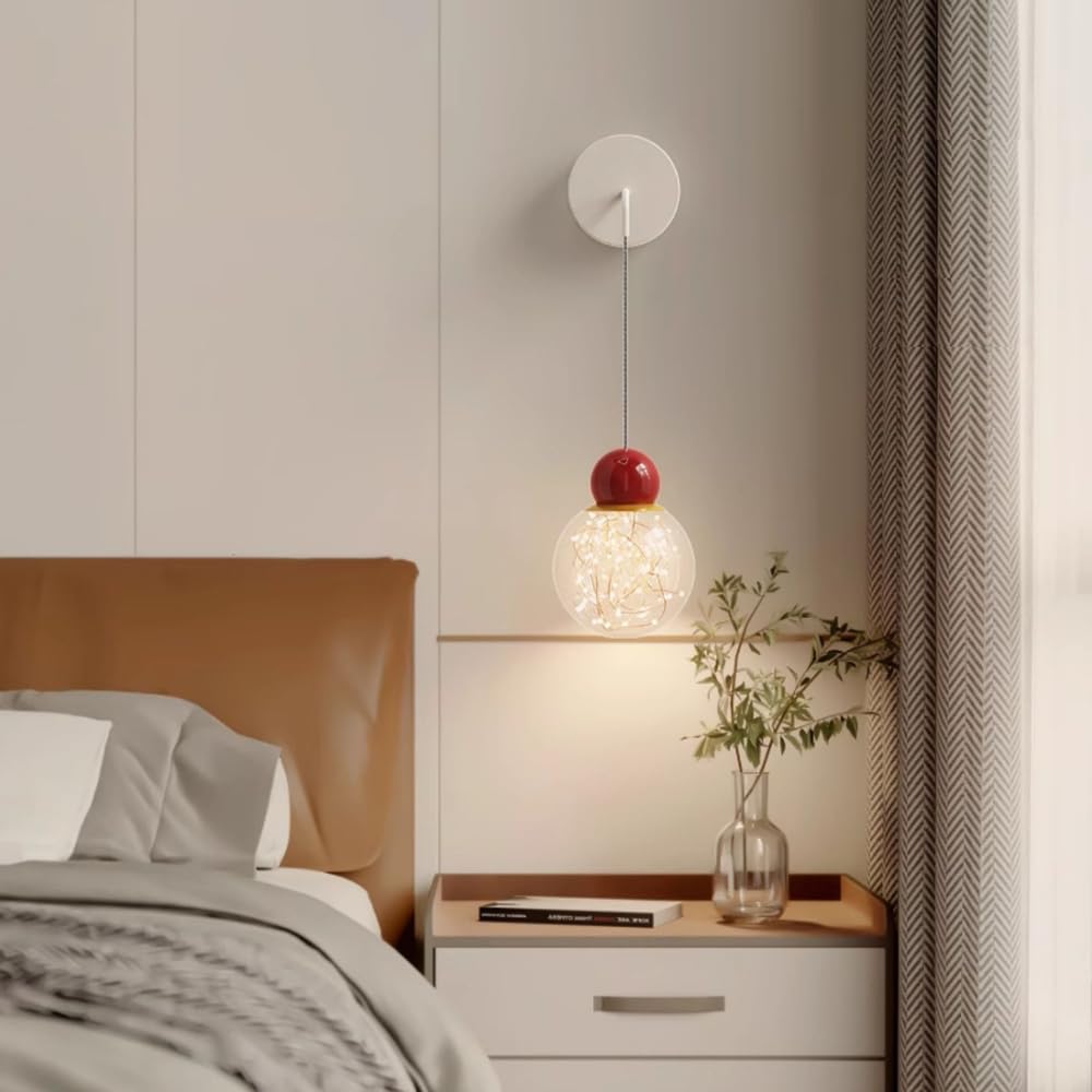 XANAYXWJ Aplique de pared LED Lámpara de noche estilo crema con pantalla acrílica, luz de metal roja de 5 W, apliques de alambre para colgar en interiores elegantes y blancos, altura ajustable (3000 k