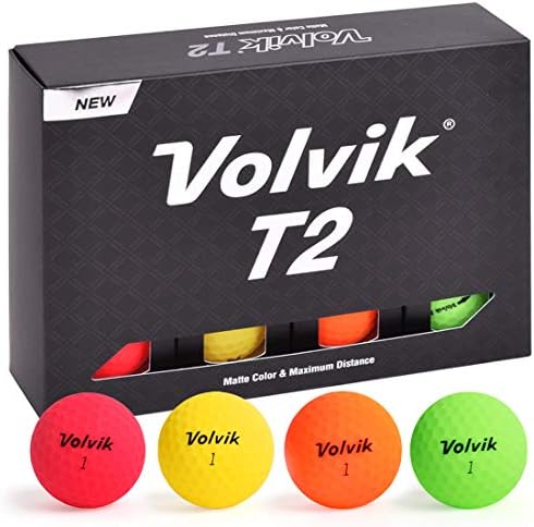 Volvik T2 Ionomer Polymer Low Side Spin Matte Finished Long Distance Balls 2-Pieces, 1 Dozen