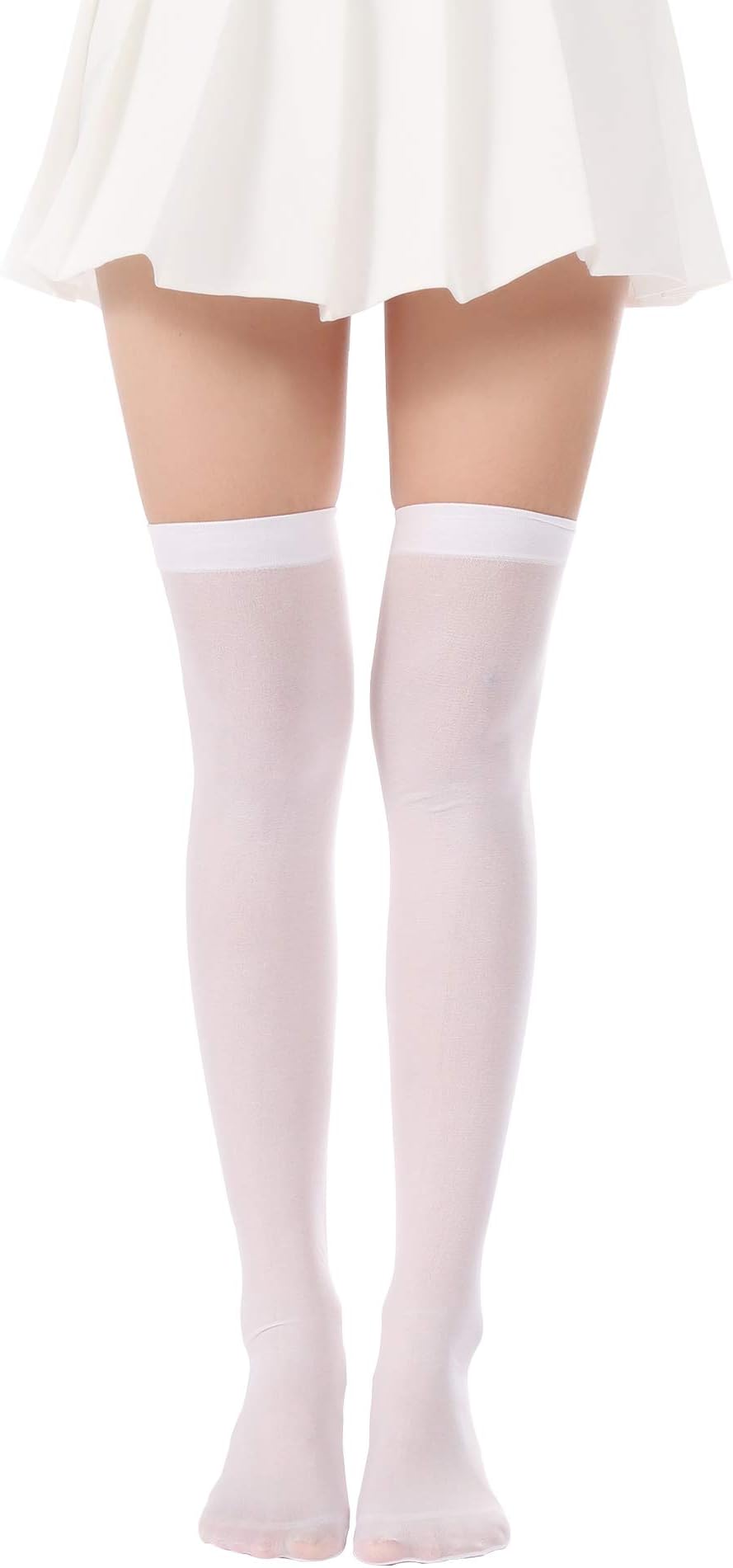 Over Knee Long Stockings Solid Thigh High Socks Opaque Costume Stockings Cosplay Knee-High Socks (White)