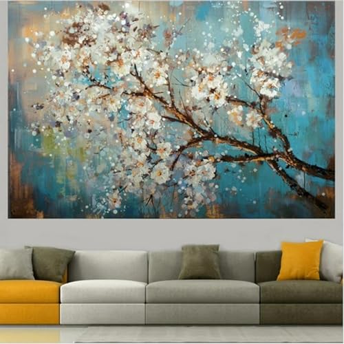 Toile murale fleurs d'arbre bleu de qualité supérieure, cadre intérieur 50x70 cm au style rétro