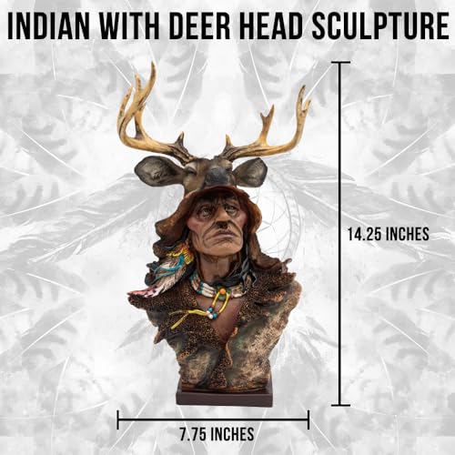Escultura de indio con cabeza de ciervo en polyresina pintada a mano miniatura 2