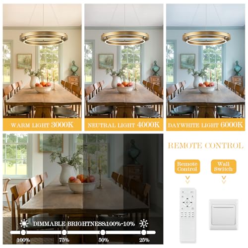 Image of LED 2 Ring Brass Gold Chandelier Dimmable Up Down Light