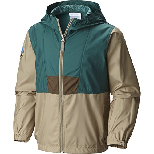 Columbia Boys Flashback Windbreaker Park Edition Shell Jacket, Pine Green/British Tan/Rocky Mountain, Small