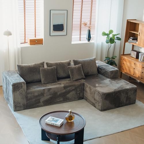 Upgrade 108’’ L Shape Cloud Couch, Plush Corduroy Sectional Sofa