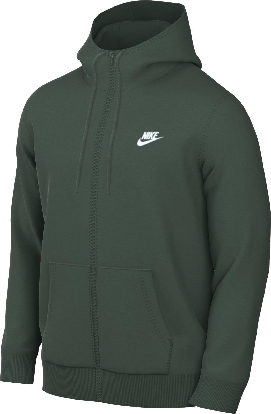 Nike Sportswear Club BV2645-323 Fleece Men's Hoodie with Full Zip, Fir/Fir/White, M