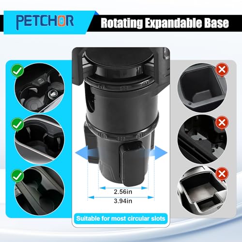 PETCHOR 2 in 1 Expandable Cup Holder, 360° Rotating Cup Holder Expander for Car with Locking Function, All Purpose Car Cup Holder Base by PETCHOR - Image 3