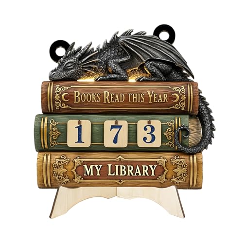 Libros Leer este año contador dragón libros que he leído este año, contador de libros leídos de madera, 20 x 12 cm, indicador de objetivo de lectura para estantería, dormitorio, estudio, sala de estar