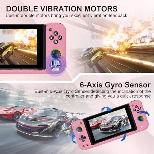 BUERTT Switch Controller for Nintendo Switch/OLED,Hall Effect One-Piece Joypad Controller Replacement for Switch Pro Controller,Full-Size Ergonomic Handheld Mode Controller with RGB/Programming,Pink