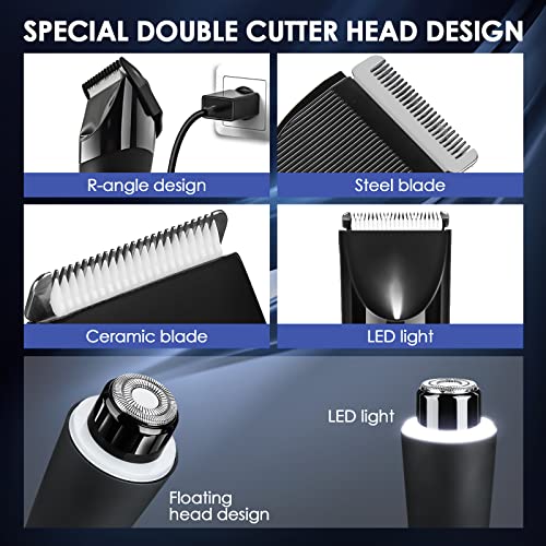Elektrischer Intimrasierer Mann, 2 in 1 Körperrasierer Herren mit LED-Beleuchtung, IPX7 Wasserdichte Nasser /Trockener Bodygroomer, Profi Haartrimmer Rasierer Herren für den Intimbereich & Körper - Image 5