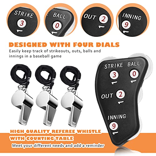 3 Pcs 4 Wheel Umpire Indicators,4-Wheel Call Order Indicator,Baseball Umpire Counter Clicker Baseball Clicker Outs Innings Balls and Strike Clicker for Softball with 3 pcs Sports Referee Whistles
