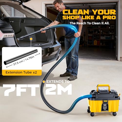 Ecarke 2.5 Gal Cordless Wet Dry Vacuum Compatible with DeWalt 20V Battery, 3-in-1 Shop Vac with Washable HEPA & Brushless Motor, 15KPa Suction, 4 Attachments for Garage Car Workshop (Tool Only) - Image 6