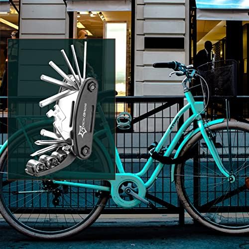 ROCKBROS Narzędzie Rowerowe, 16 w 1 Wielofunkcyjne, Mały, Lekki, Łatwy do Przenoszenia, Składany Zestaw Narzędzi Naprawczych, Czarny, Idealny Prezent Urodzinowy i Świąteczny