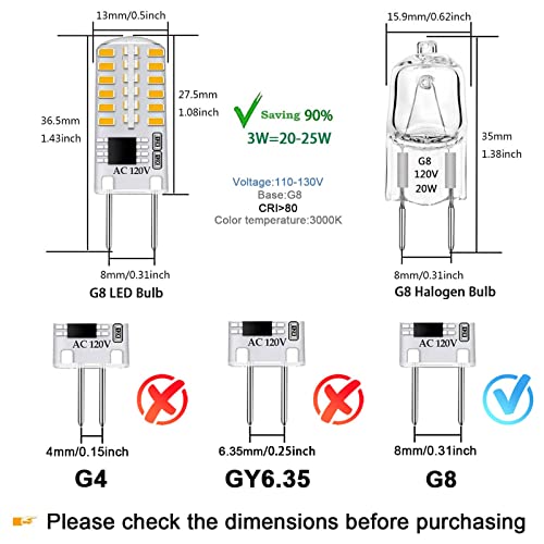 Taiyaloo G8 Led Bulb Dimmable, T4 Jcd Type Bi-Pin Base, 3000K Warm White, 3W Mini G8 Bulb, 20W-25W Halogen Replacement For Under Cabinet Light, Under Counter Kitchen Lighting (6 Pack) #TOP1