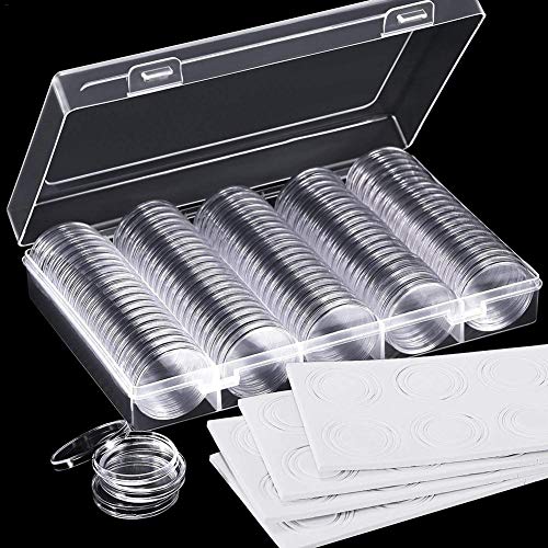 windyday 100 Cápsulas Monedas Redondas Funda Monedas Plástico con Caja Organizador Almacenaje para Materiales Colección Monedas (25 mm) Good