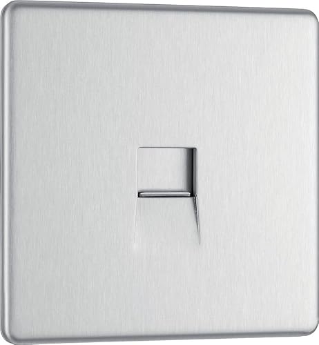 Image of BG Electrical Single Telephone Master Socket | Screwless Face Plate Bezel | Nexus Metal, Alloy Steel, Brushed Steel Finish | 86 x 86 x 22 mm