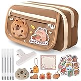 HONGHCL Estuche para Lapices Capibara Multicapa - Lapiceras Escolares de Gran Capacidad con Pegatinas y Otras Decoraciones,...