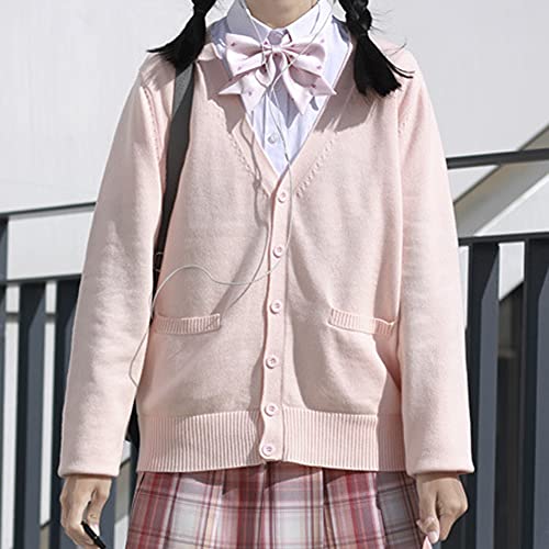Image of Blostirno Women's Cardigan School Uniform Sweater Cardigans V-Neck Long Sleeve Button Down Knit with Pockets