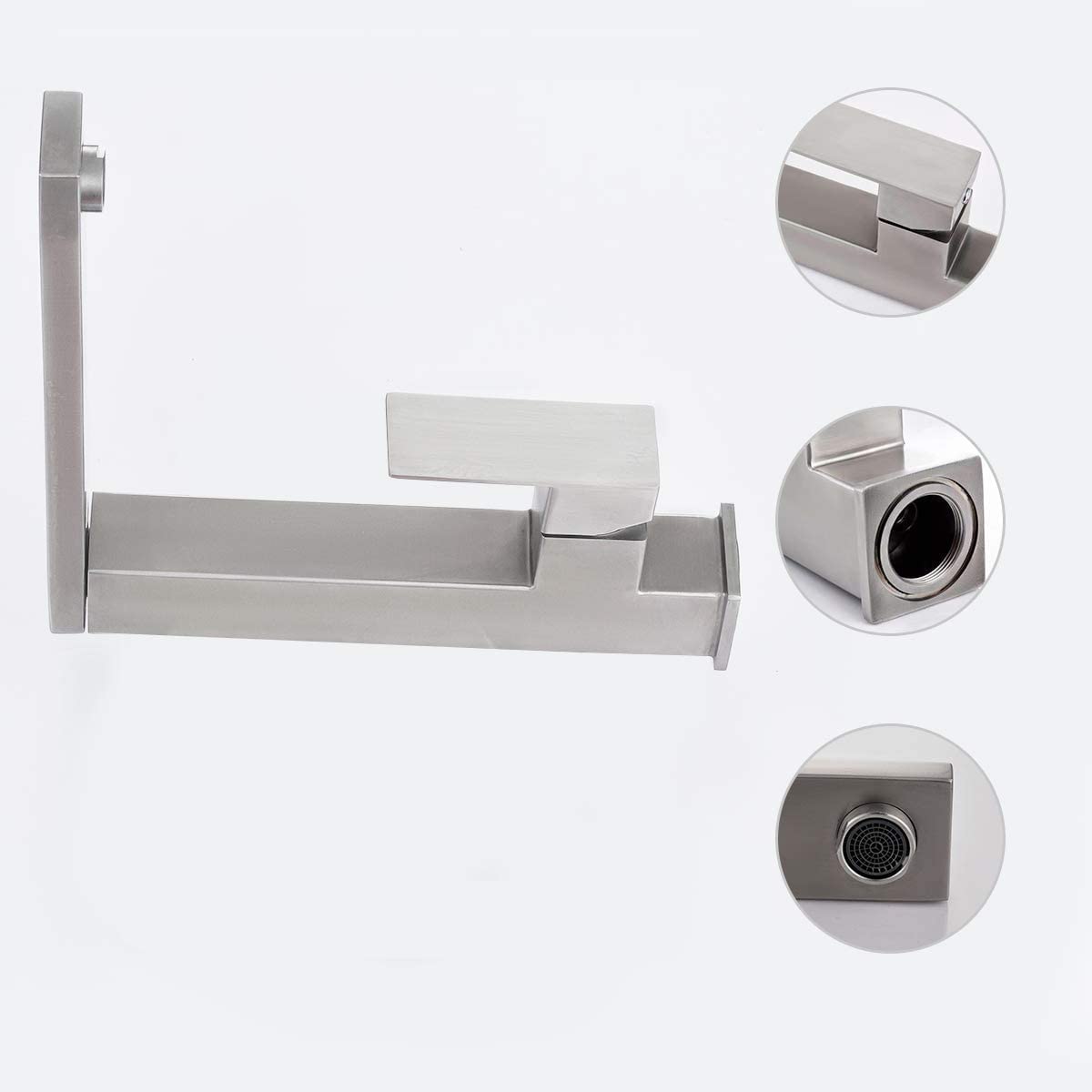 Grifo de Cocina Moderno de Acero Inoxidable, Caño Alto Giratorio 360°, Grifo Monomando para Fregadero sin Plomo, Menor Consumo, Mangueras Internas Flexibles y Antitorsión (Browne, Silver)