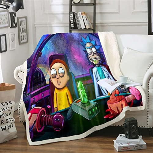 Fgolphd Rick Morty Blanket, Fleece Blankets, Cuddly Blanket Thin Blankets for Sofa, Ultra Soft and Warm Microfibre 3D Print, for Adults and Children (6.100 x 140 cm)