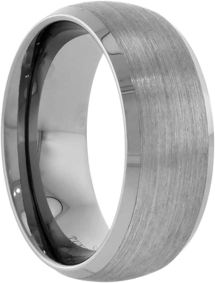 Sabrina Silver Tungsten Carbide 8 mm Dome Wedding Band Ring Satin Finished Mirror Beveled Edges sizes 7 to 14 - Image 3