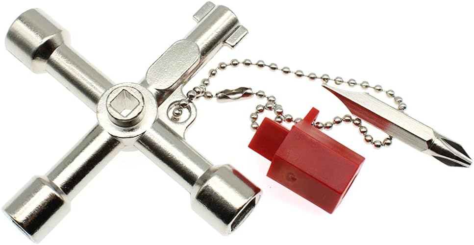4 Way Cross Water Meter Key Zinc Alloy Multifunction Key, Universal Control Cabinet Key Torque Wrenches Cross Key With 1 Chain.