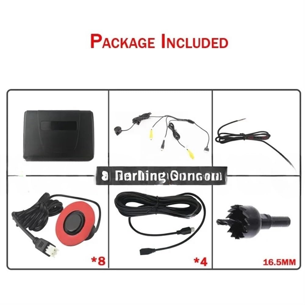 Sensores Estacionamiento Accesorios Parktronic para coches, Detector de Radar de marcha atrás frontal plano de 16,5 MM Kit 8 sensores para AHD de estacionamiento de vehículos sensores Aparcamiento PDC