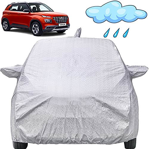 Image of Autofact Waterproof Car Body Cover Compatible with Hyundai Venue (2019 to 2021) with Mirror and Antenna Pockets (Shinning Silver)