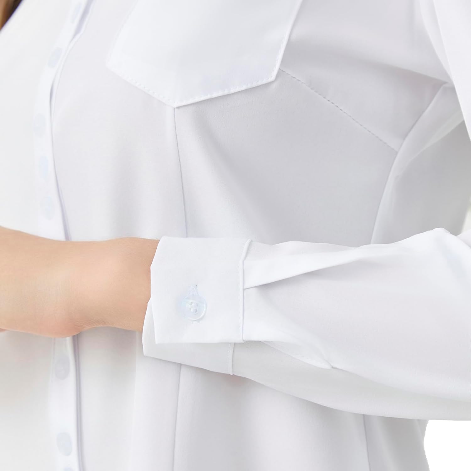 Women's Classic Button Down Shirt Long Sleeve Dress Shirts Collared Work Office Solid Blouse Corset Tops with Pockets - Image 8