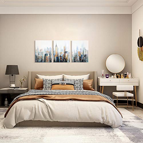 New York City Wall Art: Set Of 3 Nyc Skyline Canvas Pictures Wall Decor City View Painting Cityscape Artwork Abstract New York Vintage Poster For Living Room Framed 12"X16"X3 Panels #TOP1