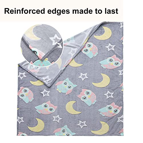 Sleepwish Owl Blanket Glow In The Dark Luminous Moon Blanket For Kids - Soft Plush Star Blanket Throw For Boys And Girls - Gray 63In X 51In Glowing Owl Gift Cute Flannel Blankets #TOP3