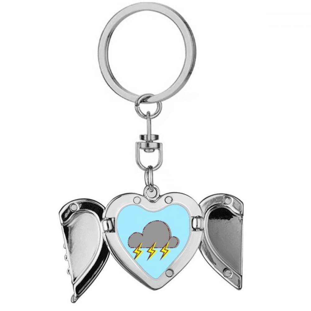 Dark Clouds Thunder Rain Heart Angel Wing Key Chain Holder
