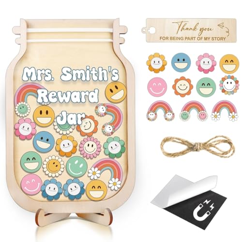 Image of Personalized Reward Jar Cute Reward Chart for Kids Classrooms Good Behavior Back to School Students Colorful Tokens Groovy Custom Teacher Toddler Boys Girls Name