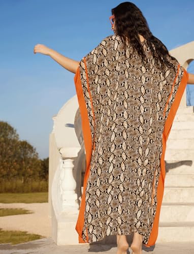 Image of KECVOT Kaftan Dresses for Women V-Neck Print Swimsuit Cover Up Plus Size Beach Caftan Lounge Dress