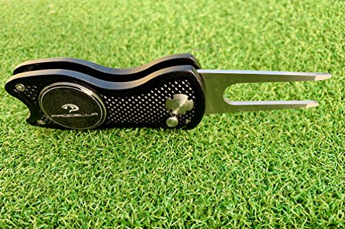 Procella Golf Divot Repair Tool with Golf Ball Marker Hat Clip | Solid Metal Switchblade Knife Style Divot Tool | Multi Tool Golf Accessories for Men and Women