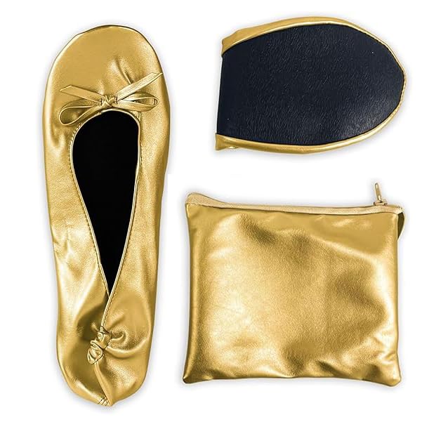 xaijciz Women's Foldable Dance Shoes Ballet Flats (Gold Medium)