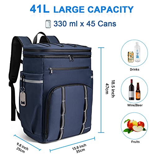 Backpack Coolers Insulated Leak Proof, 45 Cans Beach Cooler Backpack Large Capacity, Ice Chest Backpack, Waterproof Soft Cooler Bag Lunch Backpack For Men Women Camping Hiking (Navy Blue) #TOP3