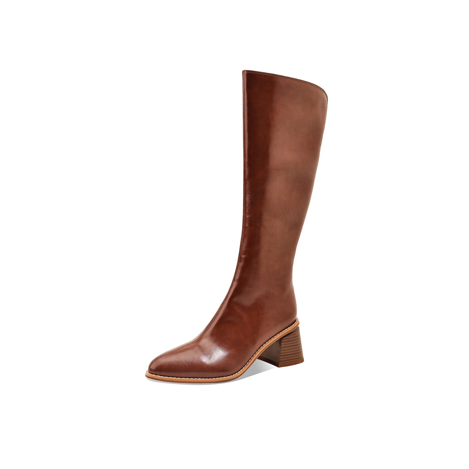 Knee High Boots for Women Chunky Block Heel Pointed Toe Classic Retro Tall Long Boot Side Zipper Winter