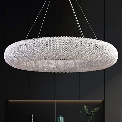 MEEROSEE Modern Crystal Chandeliers Ceiling Lights Fixtures Pendant Lighting Orb Ring Chandelier Contemporary Adjustable Stainless Steel Cable for Living Room Dining Room Island D39.37