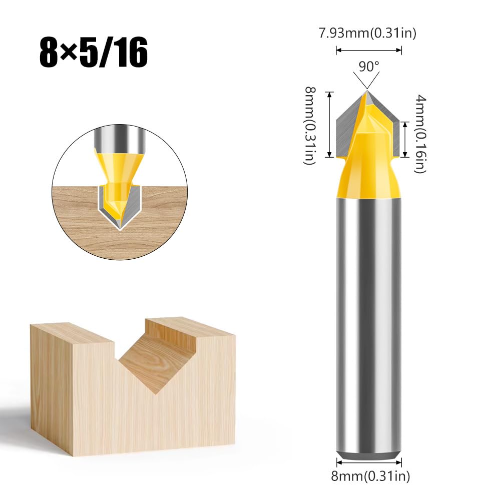 4 frese a V con codolo da 8 mm, fresa a V 90° CNC a V, fresa per la lavorazione del legno