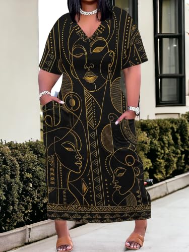 Image of PinkPatty Women's Oversize V Neck Short Sleeve Maxi Dress with Pockets