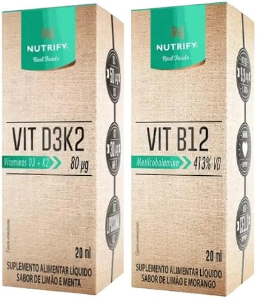 Kit Vitamina B12 Metilcobalamina 20ml + Vitamina D3K2 20ml Nutrify – Alta Absorção e Suporte Imunológico