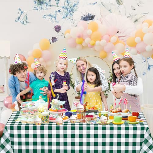 Image of WNINK 3 Pack Green and White Checkered Rectangular Plastic Tablecloths, Green Gingham Waterproof Disposable Table Covers 54 inch x 108 inch for Birthday, Wedding, Outdoor Picnic Camping Parties