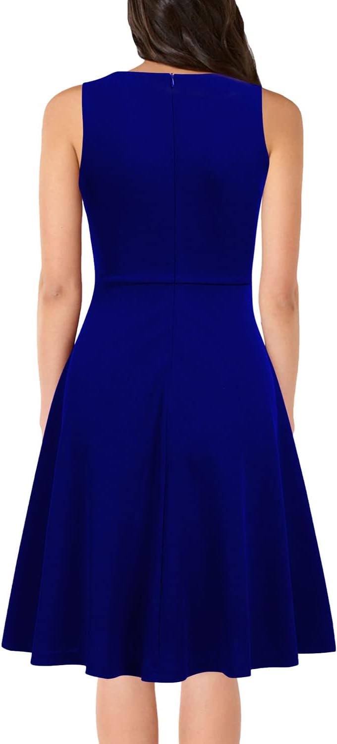 WOOSEA Women's Sleeveless V Neck Vintage Pockets Swing Business Church Dress - Image 2