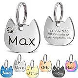 Anavia Small Size Dog Cat ID Tags, Small/XS Personalized Color Plated Stainless Steel Puppy Kitten Name Tags, Customized Engraved Nameplate Pet Collar Tag (Silver, Cat Head)